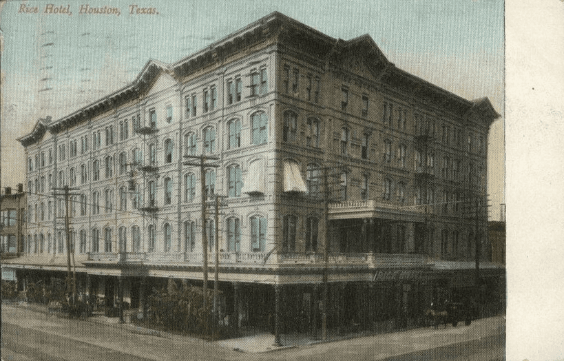 The Victorian-style Rice Hotel, the first skyscraper in Houston.