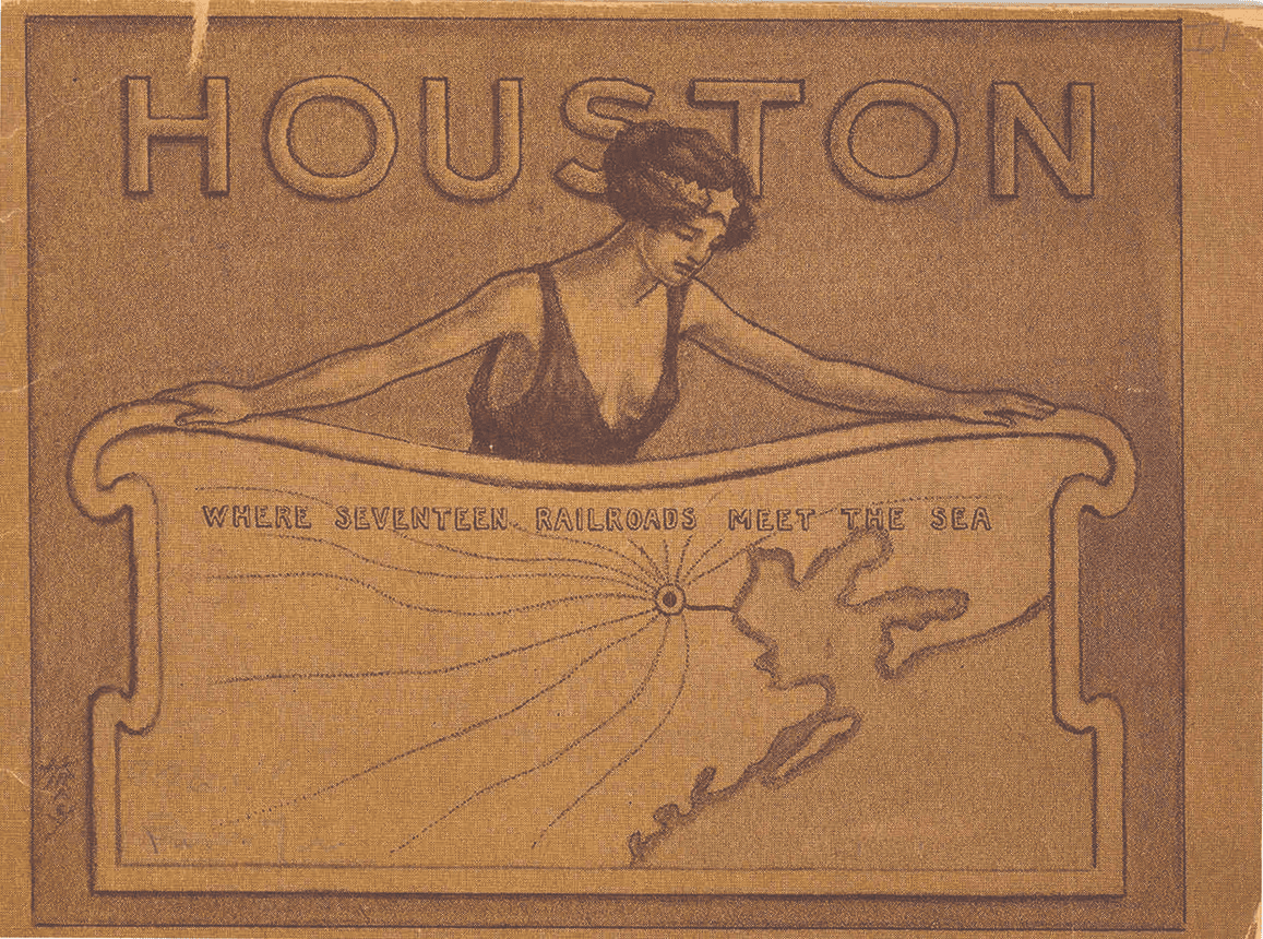 A bustling Houston train station during the golden age of rail travel.