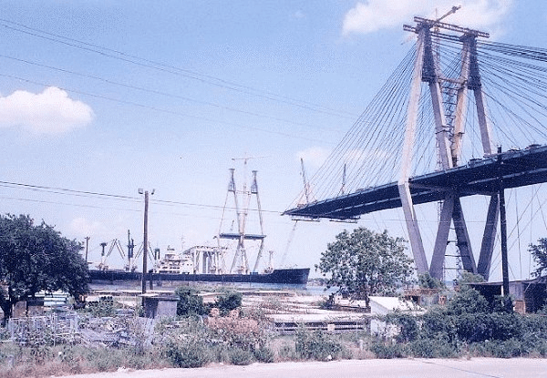 The Fred Hartman Bridge under construction.