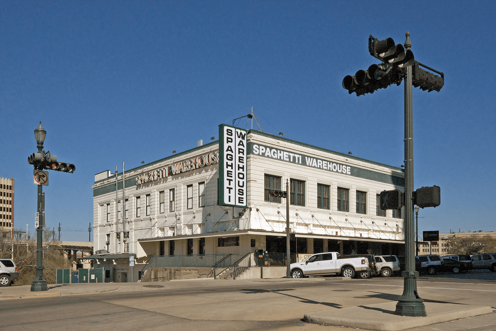 The historic brick building that once housed the Old Spaghetti Warehouse.